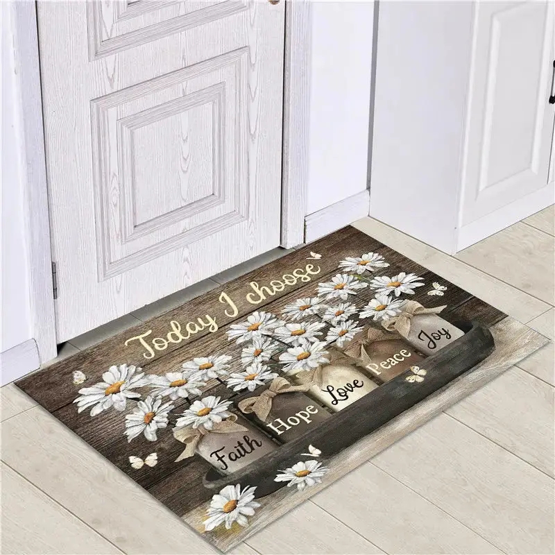 Doormat Daisy Mason Jar Inspirational Word Print Wood Plank