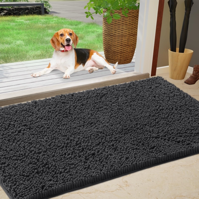 Doormat Dark Gray Chenille Loops Absorbent Shag Entryway Mat