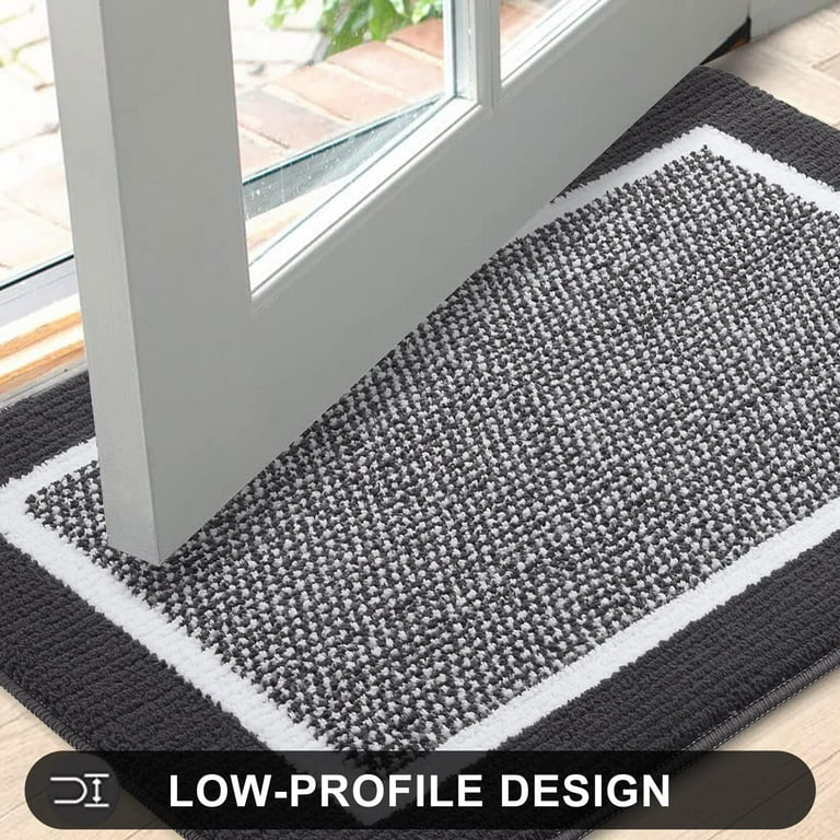 Doormat Dark Grey White Geometric Border Speckled Low Profile