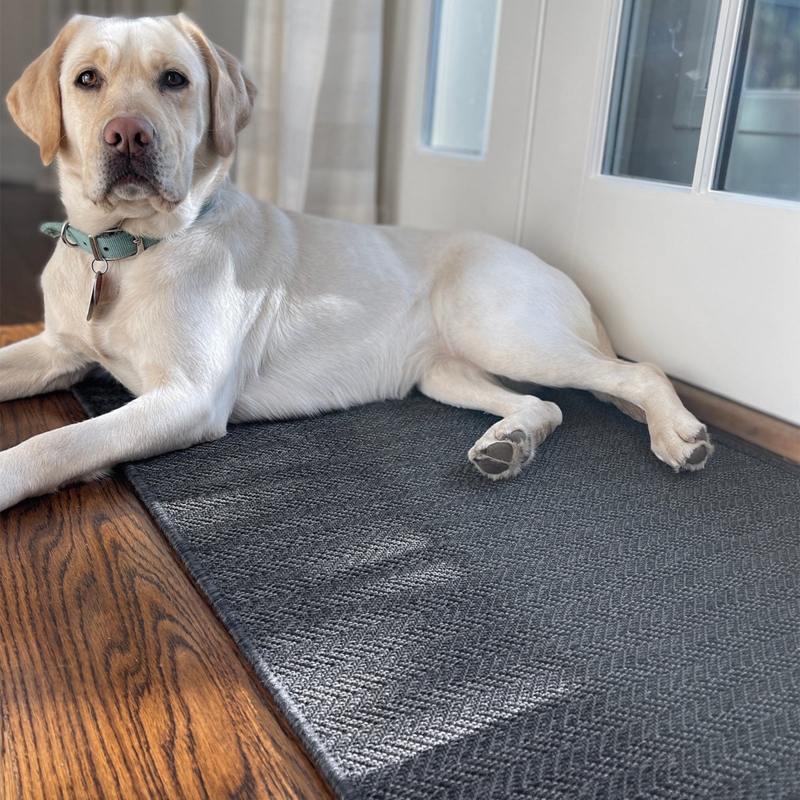 Doormat Dark Grey Woven Chevron Pattern Pet Friendly Door Rug