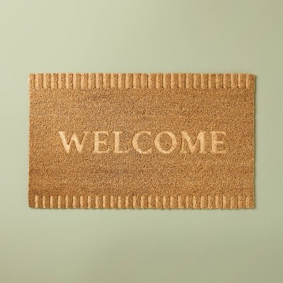 Doormat Debossed Welcome Text Ribbed Border Natural Fiber Farmhouse