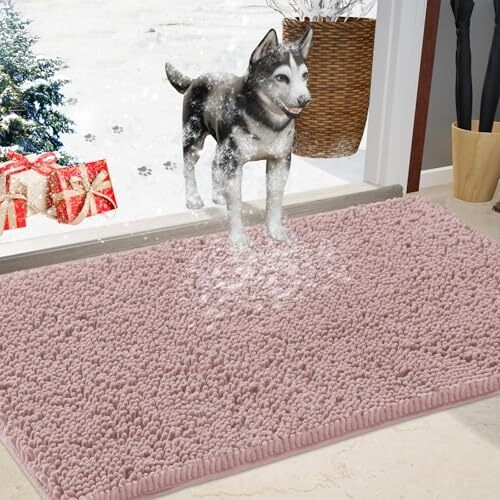 Doormat Dusty Pink Chenille High Pile Plush Surface Cozy Mudroom Mat