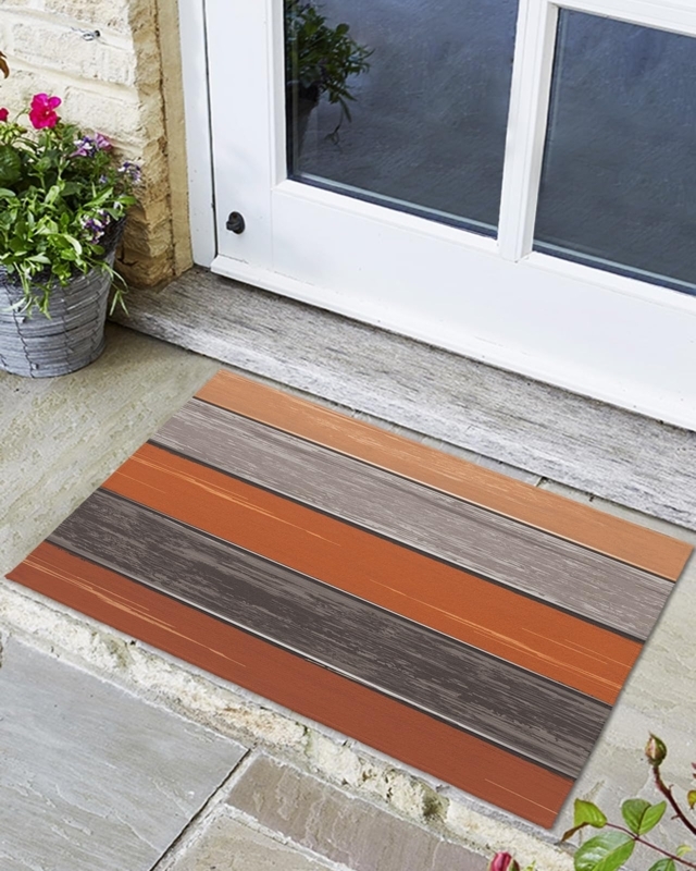 Doormat Earthy Orange Grey Palette Wood Grain Pattern Farmhouse Porch Decor
