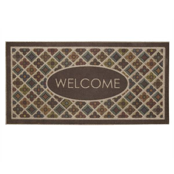 Doormat, Earthy Quatrefoil Tile Pattern, Welcome Oval, Traditional