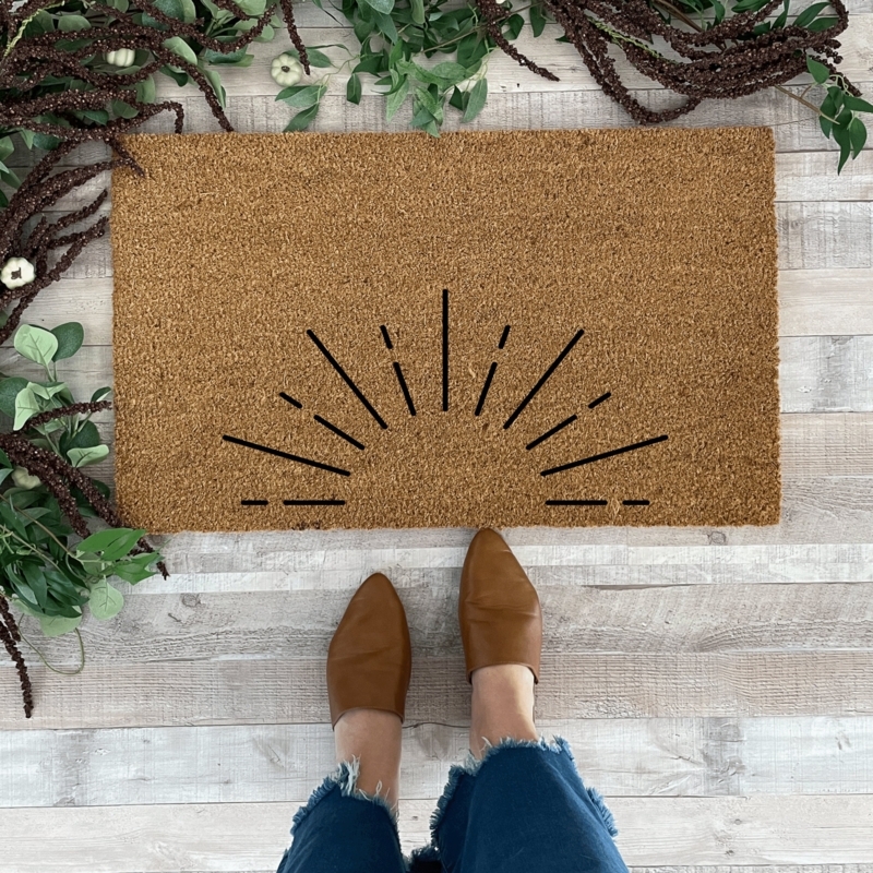 Doormat Earthy Sunburst Graphic Coir Texture Entryway Styling Black