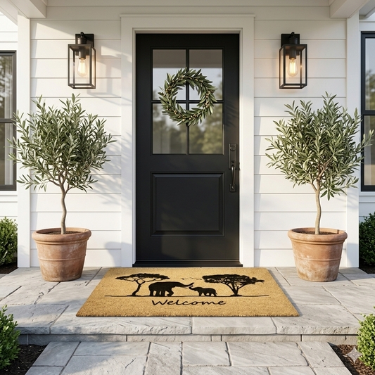 Doormat Elephant Silhouette Graphic Welcome Text Coir Fiber
