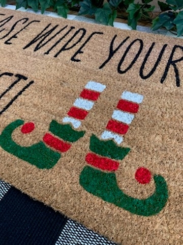 Doormat Elf Boots Graphic Coir Fiber, Bold Lettering, Festive Elf Legs Holiday Doormat