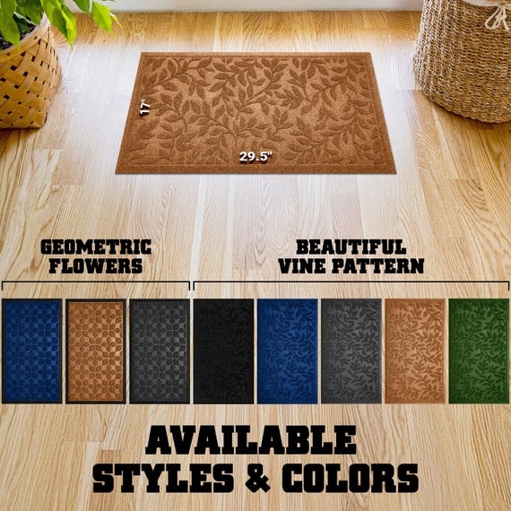 Doormat Embossed Leaf Pattern Nature Inspired Brown Mat