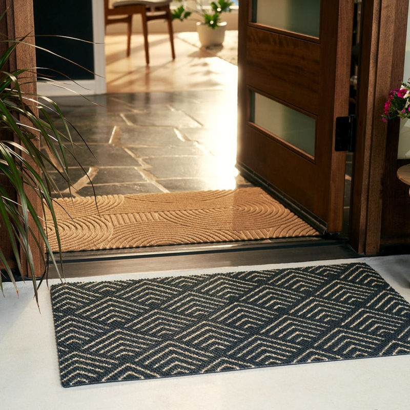 Doormat Extra Long Double Door Charcoal Chevron Runner