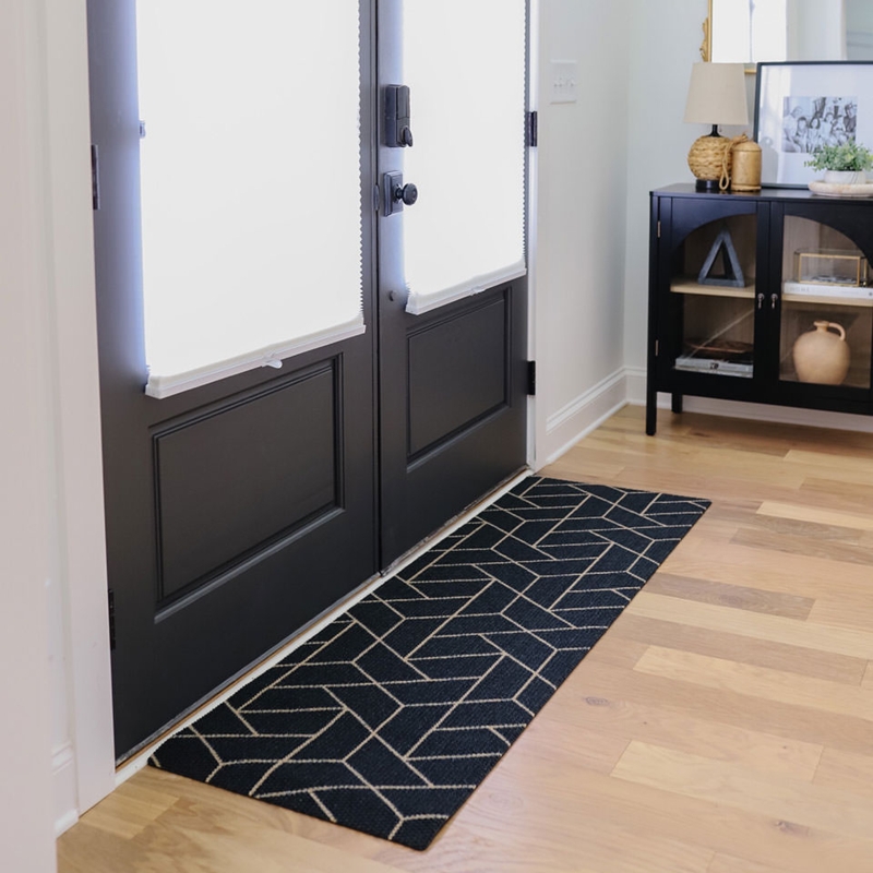 Doormat Extra Long Double Door Fit, Black Triangulation Pattern.