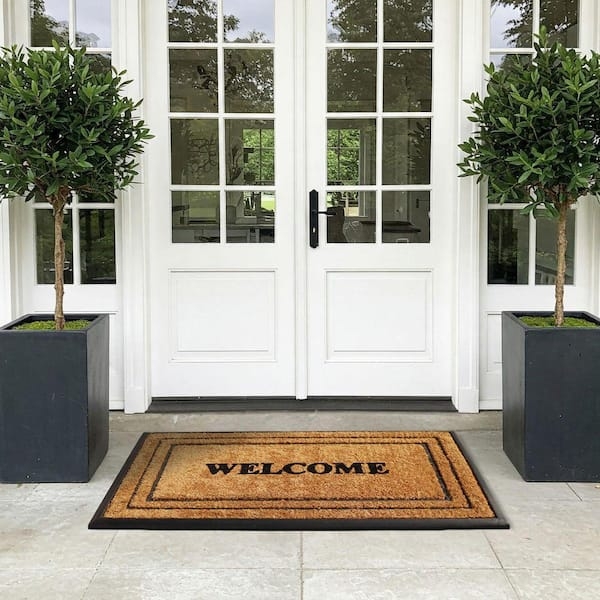 Doormat: Extra Wide Welcome Inscription Coir Double Door Porch Styling