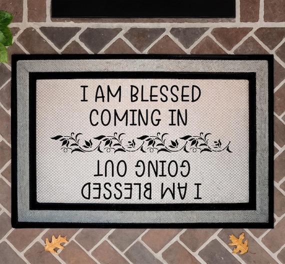 Doormat Faith Based Mirrored Text Floral Scroll Beige