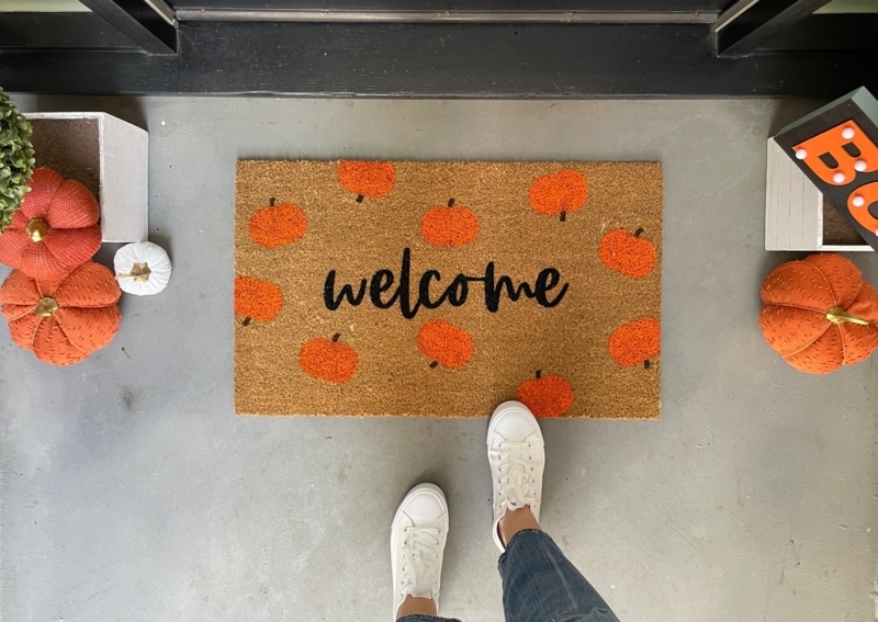 Doormat Festive Pumpkin Pattern Natural Coir Welcome Script