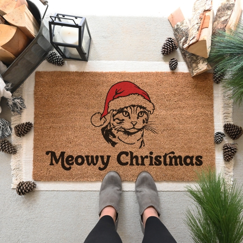 Doormat Festive Pun Cat Graphic Coir, Natural Fiber, Festive Cat Lover Doormat