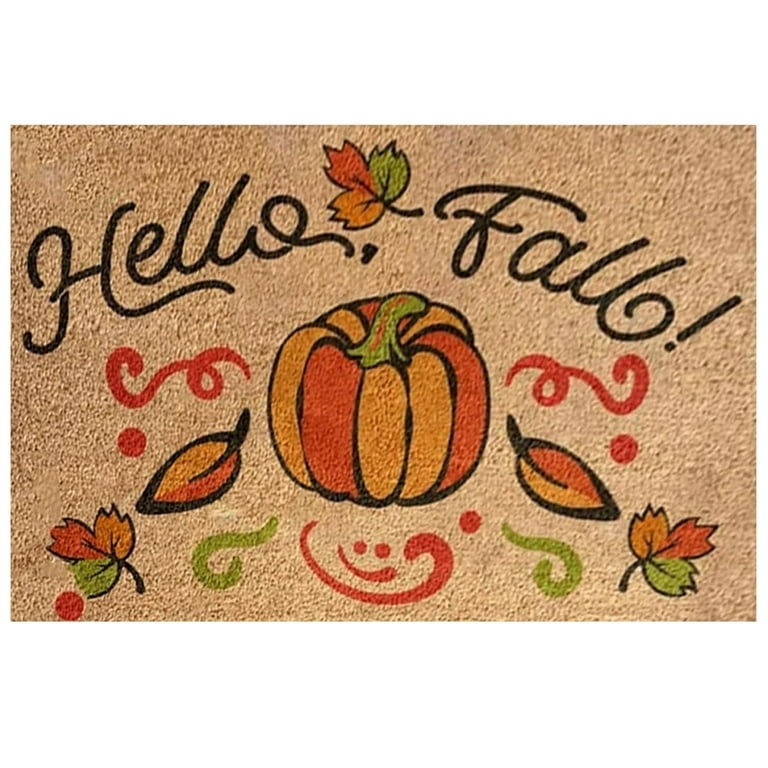 Doormat Fibrous Texture 'Hello Fall' Cursive Script Pumpkin Graphic