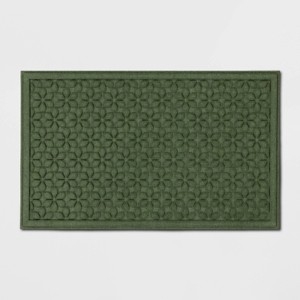 Doormat Forest Green Embossed Floral Raised Border Absorbent Mat