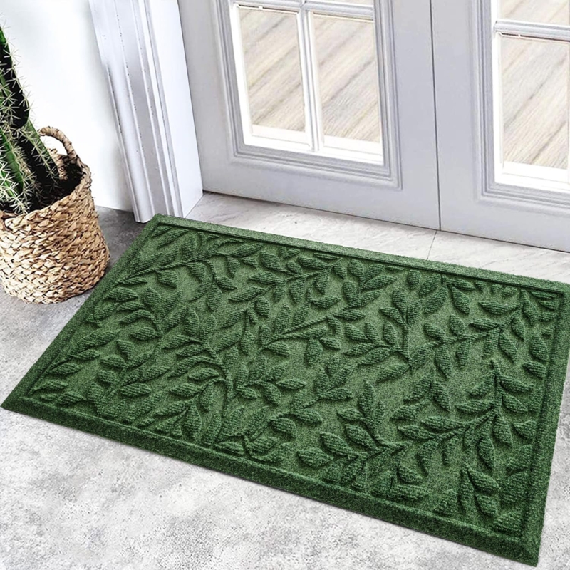 Doormat Forest Green Embossed Leaf Beveled Border Sturdy Mat