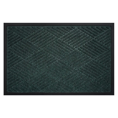 Doormat Forest Green Geometric Parquet Ribs Black Border Low Profile