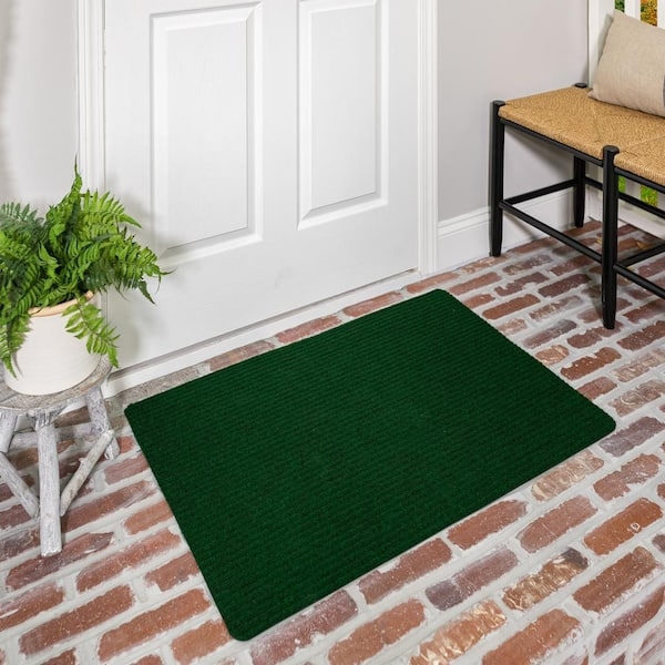 Doormat Forest Green Ribbed Linear Texture Low Profile Utility Mat