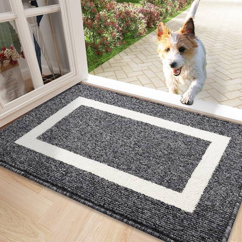 Doormat Framed Border Mottled Charcoal Low Profile Washable Modern