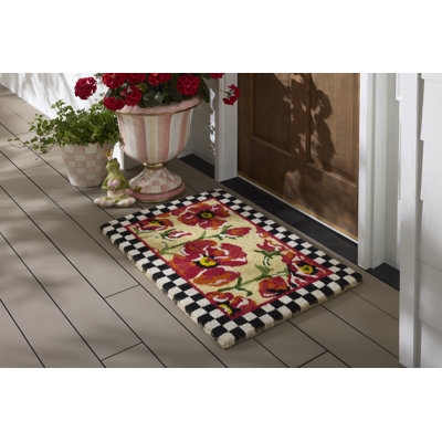 Doormat French Country Floral Red Poppy Design Rug