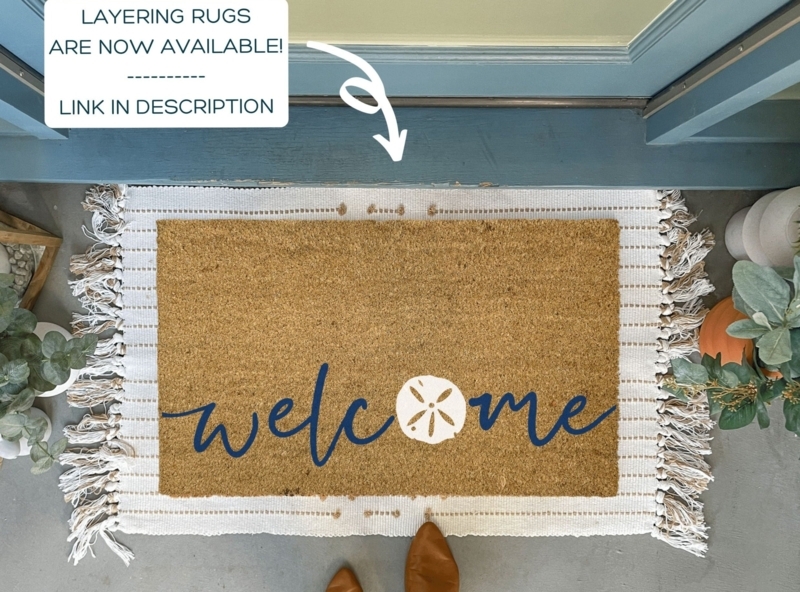 Doormat Fringe Trim Sand Dollar Graphic Rug Layering Coastal Boho Porch