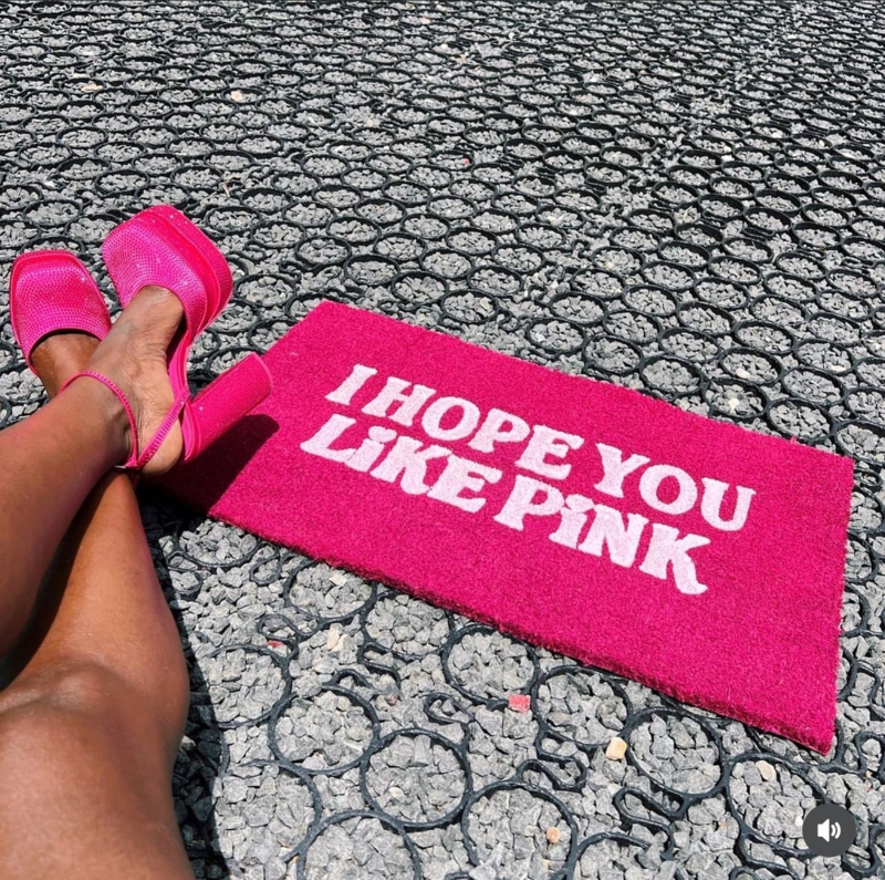 Doormat Fuchsia Typography Print Coarse Texture Maximalist Entryway