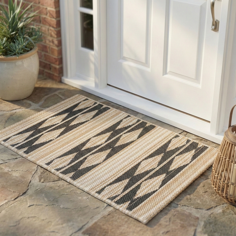 Doormat Geometric Diamond Pattern Recycled Material Woven Mat