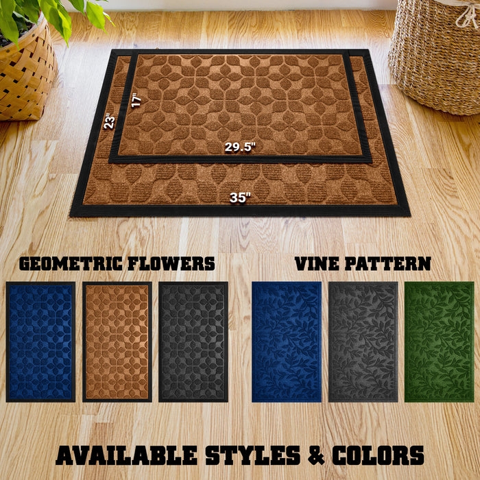 Doormat Geometric Floral Absorbent Rubber Framed Mat