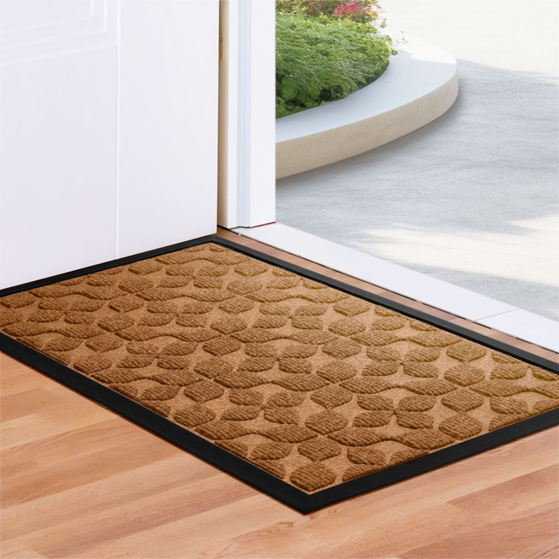 Doormat Geometric Floral Pattern Brown Low Profile