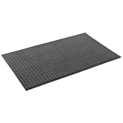 Doormat Geometric Grid Pattern Charcoal Grey Black Border