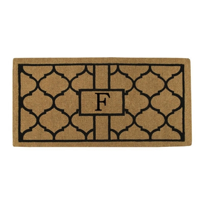 Doormat Geometric Trellis Pattern Monogram 'F' Natural Coir Welcome Mat