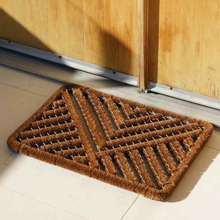 Doormat Geometric Wire Construction Coir Scraper Surface Modern
