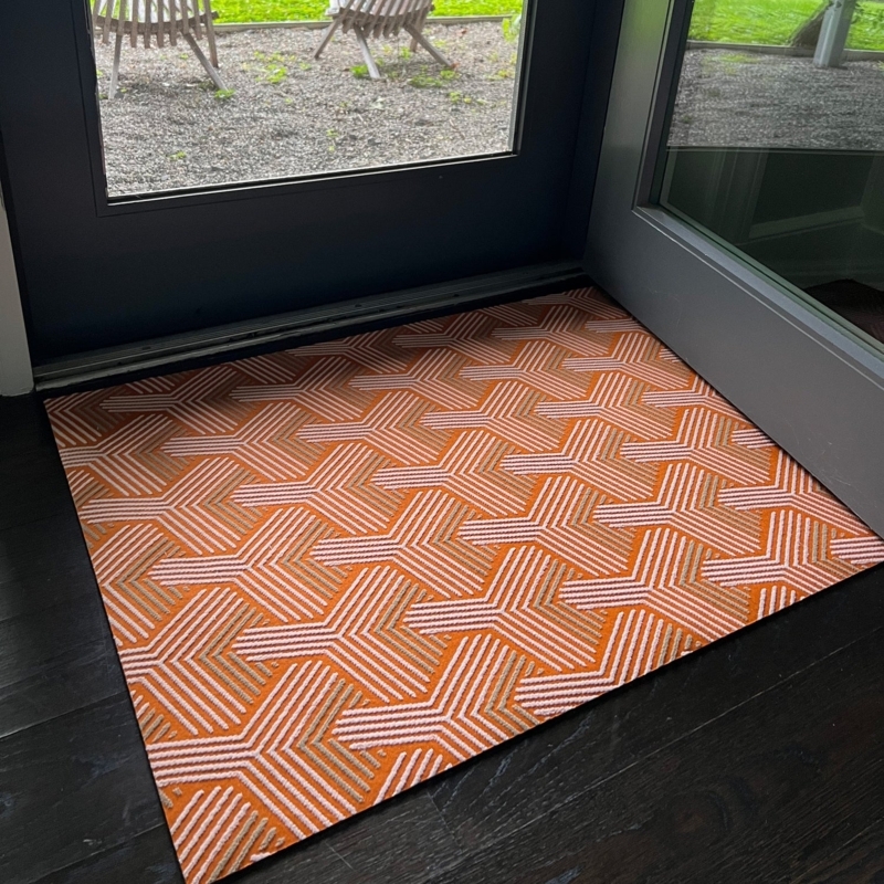 Doormat Geometric Y Pattern Burnt Orange Mid-Century Modern Entryway