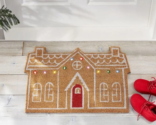 Doormat Gingerbread House Shape Light Up Feature, Light Up Gingerbread House Doormat
