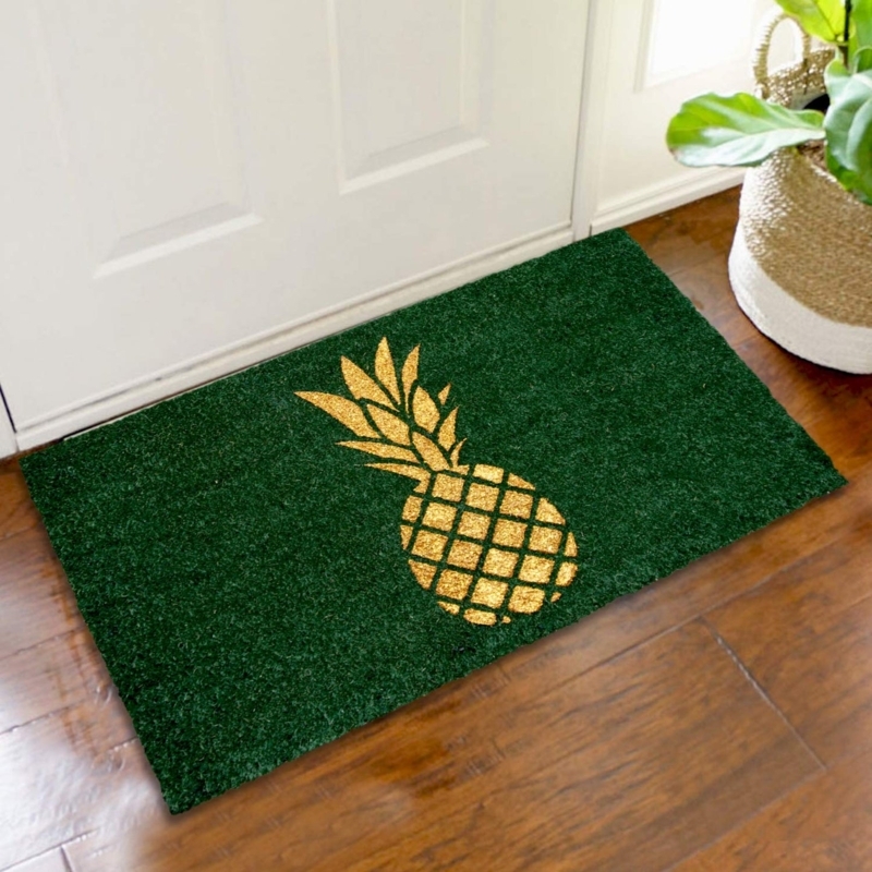 Doormat Glitter Gold Pineapple Print Coir Like Tropical Entry Rug