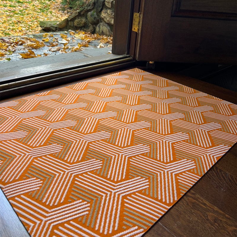 Doormat Graphic Geometric Repeat Low Profile Retro Orange Geometric