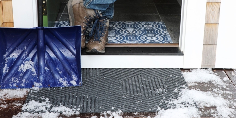 Doormat Graphite Tone Geometric Pattern Heavy Duty Winter