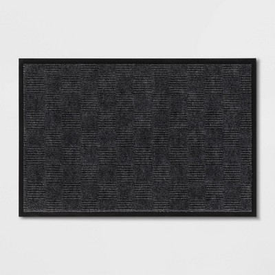 Doormat Gray Checkerboard Pattern Ribbed Surface Solid Black Border