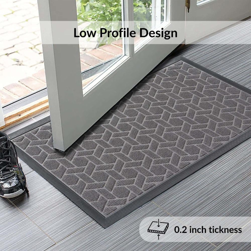 Doormat Gray Geometric Entryway, Raised Herringbone Pattern.