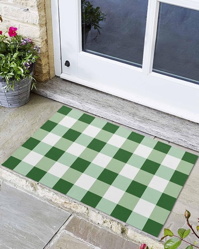 Doormat Green Buffalo Check Plaid Low Profile Modern Farmhouse