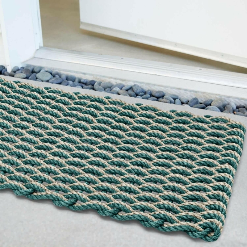 Doormat Green Tan Lobster Rope Double Weave Nautical Outdoor Mat
