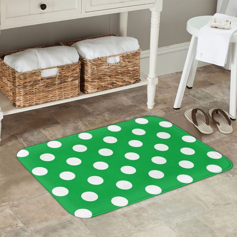 Doormat Green White Oversized Polka Dots Soft Flannel Low Profile