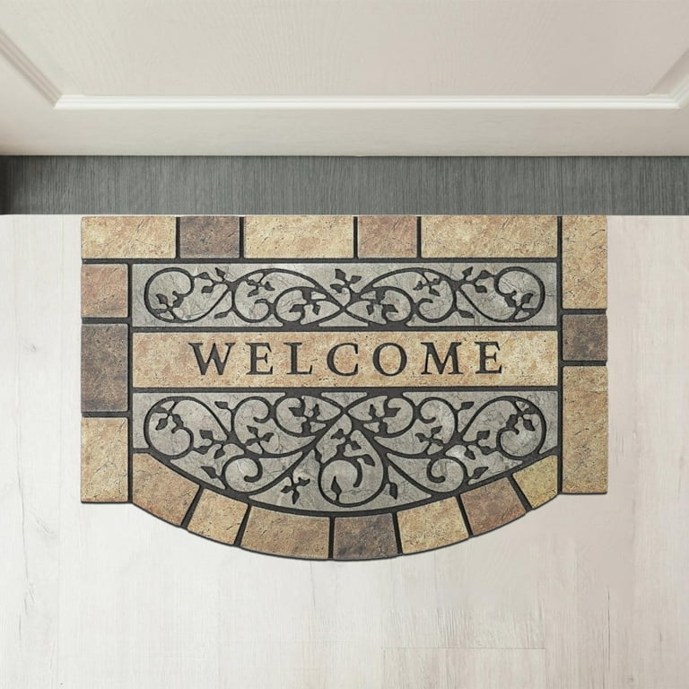 Doormat Half Moon Decorative Welcome Text Stone Tile