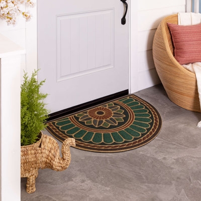 Doormat Half Moon Shape Green Copper Medallion Entryway