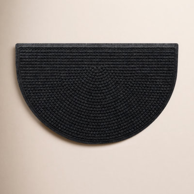 Doormat Half Moon Shape Square Pattern Charcoal Raised