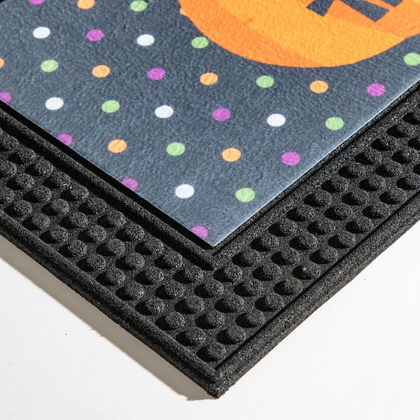 Doormat Halloween Pumpkin Nobby Rubber Border Colorful Dots Festive