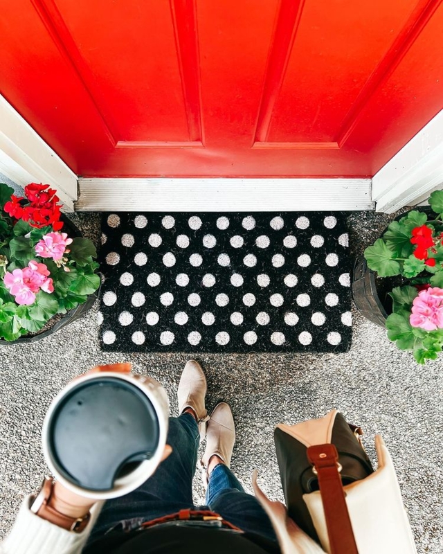 Doormat Handwoven Coco Black White Polka Dots High Contrast Porch