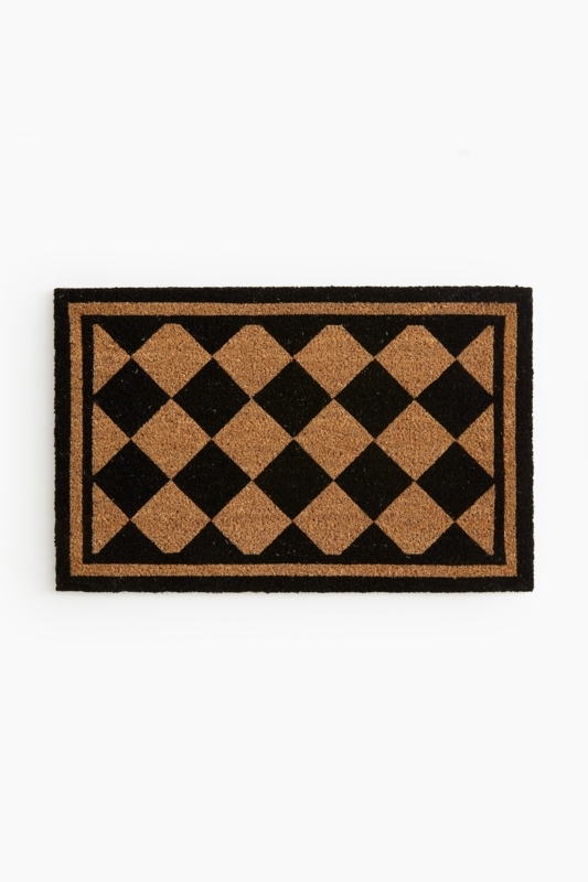 Doormat Harlequin Pattern Graphic Classic Coconut Fiber Black Border