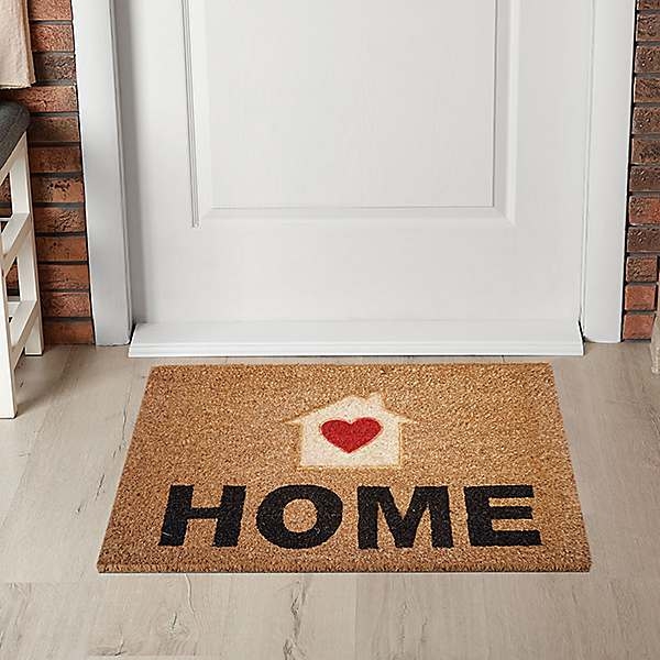 Doormat Heart Motif Embossed Home Text Coir Rustic Charm Welcoming